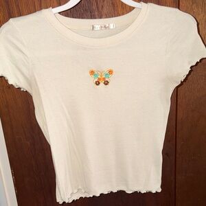 🌸 Heart & Hips Cream Butterfly Floral Top – Size Small 🌸